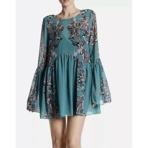 Intimately Free People Symphony Jade Combo Printed Bell‎ Sleeve Slip Dress Sz XS